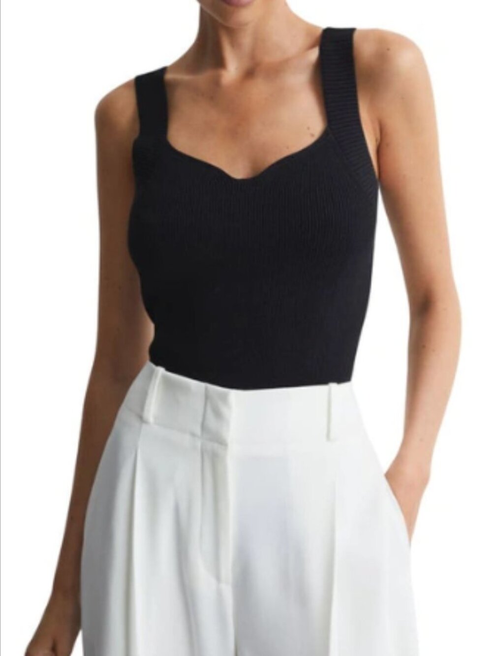 Black Ribbed Knit Tank Top - Women